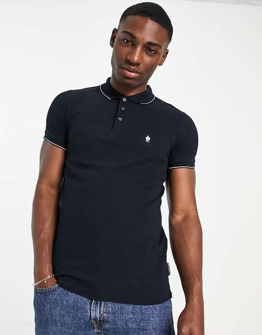 French Connection Tipped Pique Men/'s Polo Shirt Navy